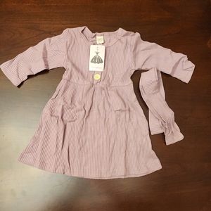 2 Piece Set Cute Long Sleeved Ribbed Dress with 3 buttons & Headband Cotton NWT